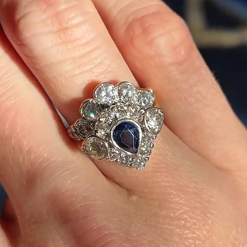 4.3Ctw Pear Cut Blue Sapphire Peacock Stackable Engagement Ring-JEWELBUYS