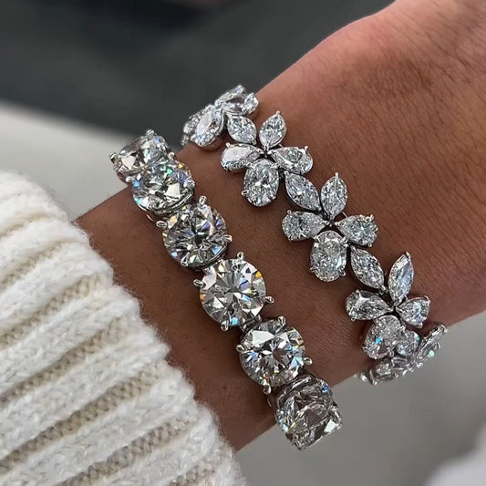 50.0ctw Classic and Floral Style White Sapphire Ice Crystal Bracelet-JEWELBUYS