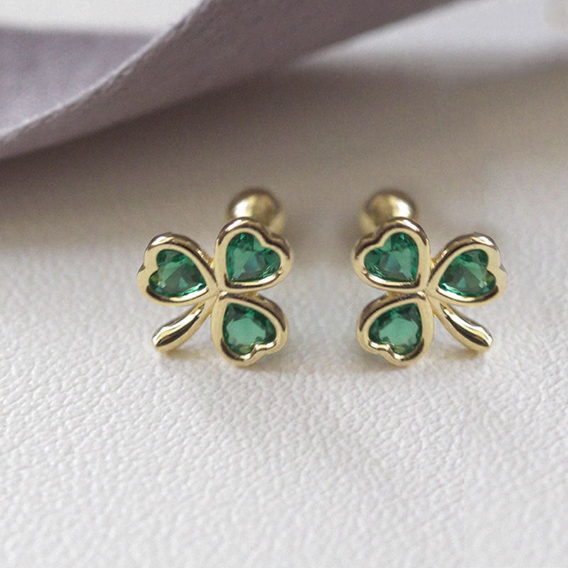 1 ctw Green Sapphire Heart Cut Shamrock Stud Earrings - JEWELBUYS