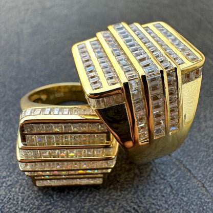 5ct Large Baguette Cut White Sapphire Modern Ring in Gold & Silver-JEWELBUYS