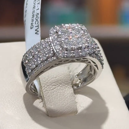 1.5Ctw Classic Round Multi-Row Sapphire Cluster Engagement Ring-JEWELBUYS