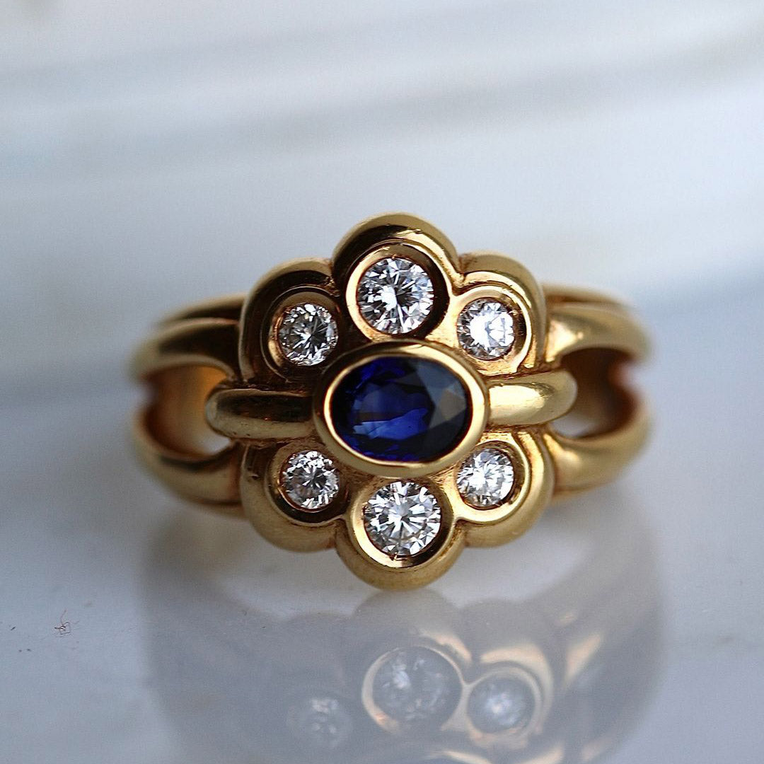 3.5ctw Oval Cut Blue Stone Vintage Ring -JEWELBUYS