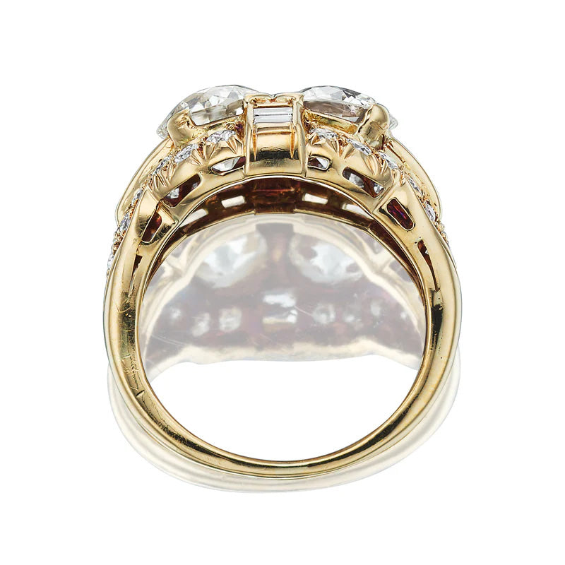 3.56Ctw Round Sapphire Double Stone Vintage Engagement Ring-JEWELBUYS