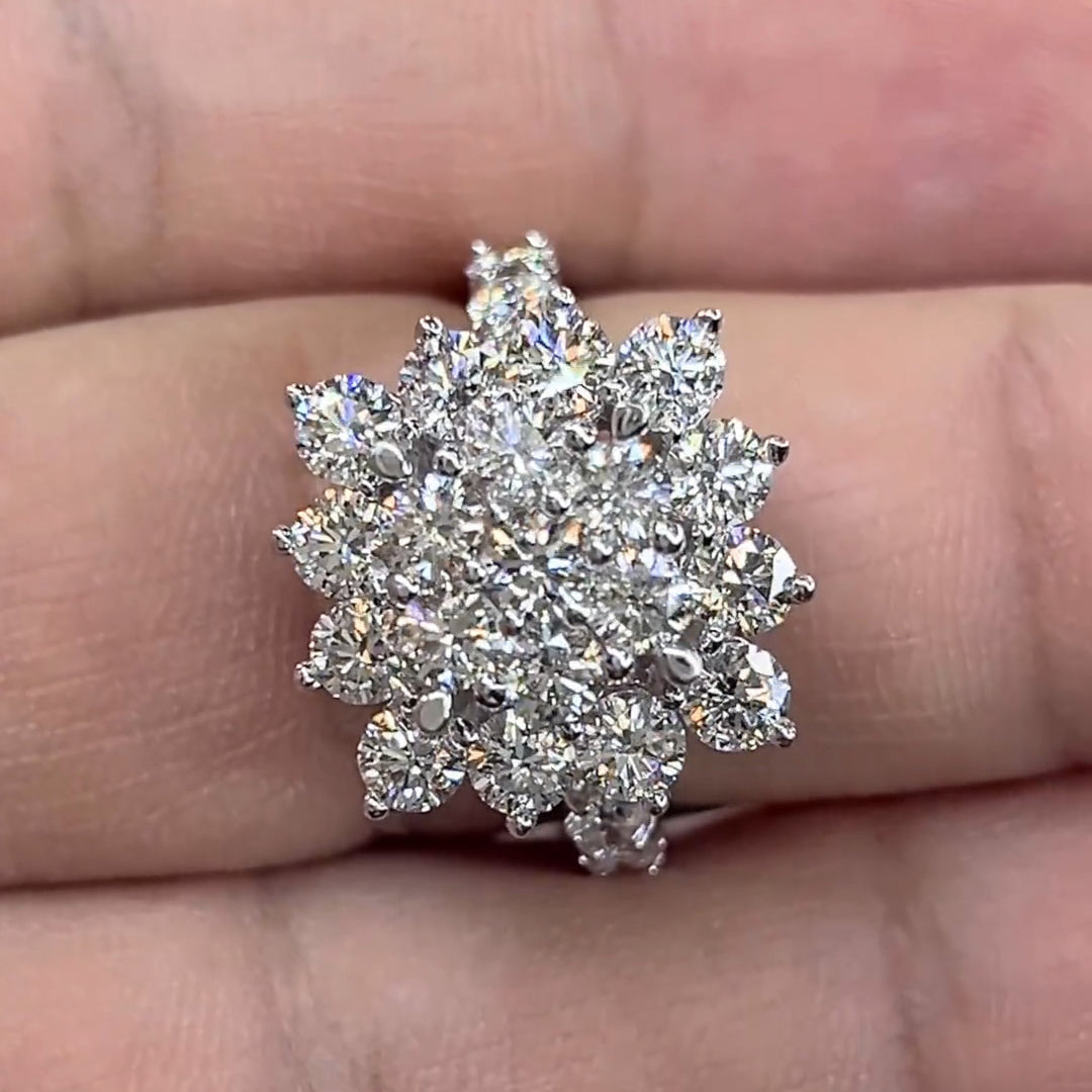 3.42ctw Round Cut Cluster Double Layer Cake Ring -JEWELBUYS