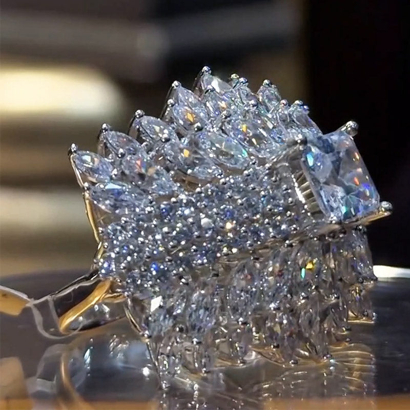 4.5Ctw Ascher-cut layered gemstone cluster ring-JEWELBUYS