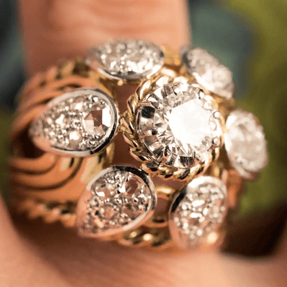 French Vintage 7ct Round Cut White Sapphire Yellow Gold Thread Dome Ring-JEWELBUYS