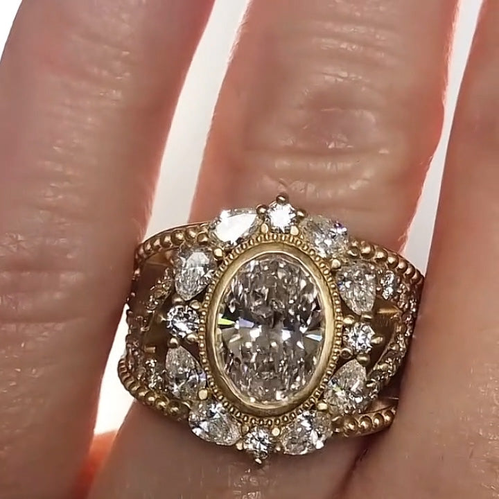 3.6Ctw Oval Cut White Sapphire and Pink Morganite Art Engagement Ring-JEWELBUYS