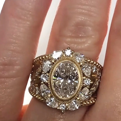 3.6Ctw Oval Cut White Sapphire and Pink Morganite Art Engagement Ring-JEWELBUYS