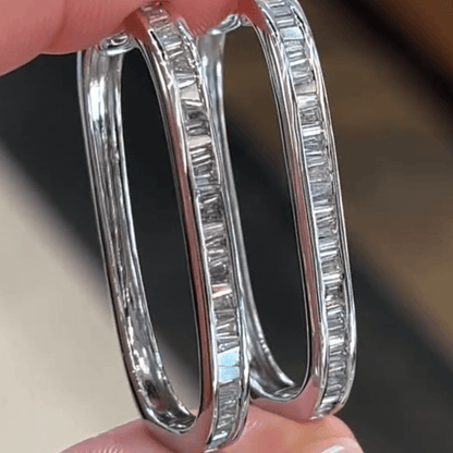2ct Emerald Cut White Sapphire Hoop Earrings-JEWELBUYS