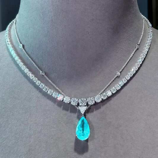 50Ctw pear-shaped Paraiba tourmaline stacked pendant necklace-JEWELBUYS