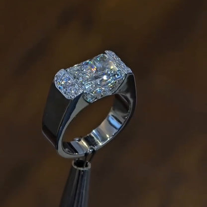 4.26ctw Radiant-Cut Men's Sapphire Engagement Ring-JEWELBUYS