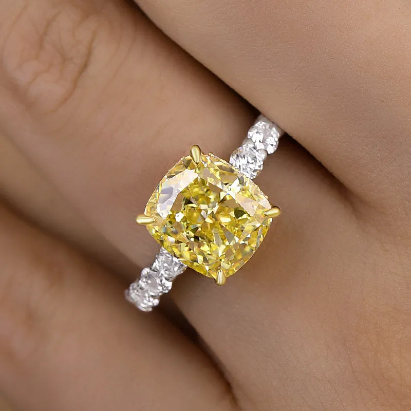 4.5ct Cushion Cut Yellow Sapphire Engagement Ring-JEWELBUYS