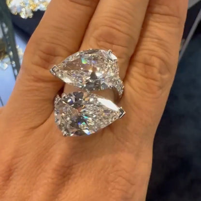 8.11Ctw Double pear-shaped sapphire bypass ring-JEWELBUYS