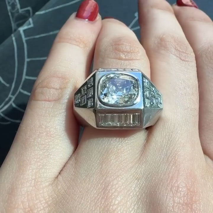 4.6 ctw Cushion-Cut Geometric-Faceted Sapphire Ring-JEWELBUYS