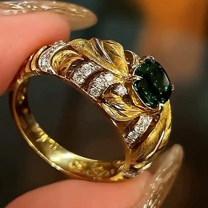 3.3CT Cushion Cut Emerald Vibrant Leaf Shape Engagement Ring-JEWELBUYS