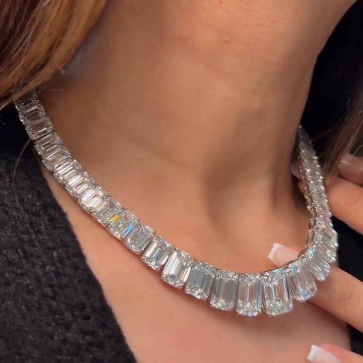 115Ctw Flawless Emerald-Cut Sapphire Necklace-JEWELBUYS