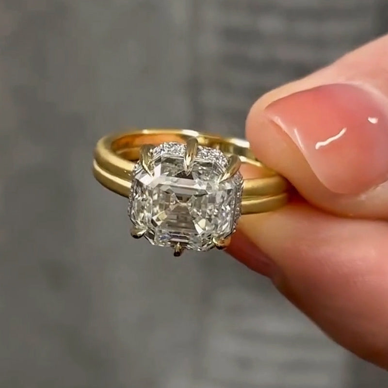 Seductive 3.5ct Asscher Cut White Sapphire Vintage Style Engagement Ring-JEWELBUYS