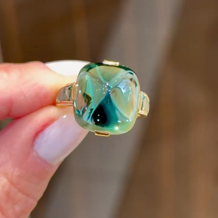 7.0Ctw Sugarloaf Green Sapphire Engagement Ring-JEWELBUYS