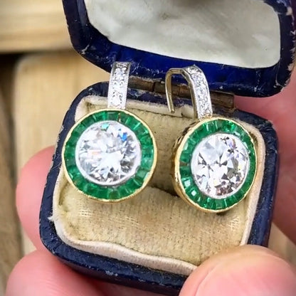 3.0Ctw Victorian Style Round Halo Emerald-Trimmed Sapphire Earrings-JEWELBUYS