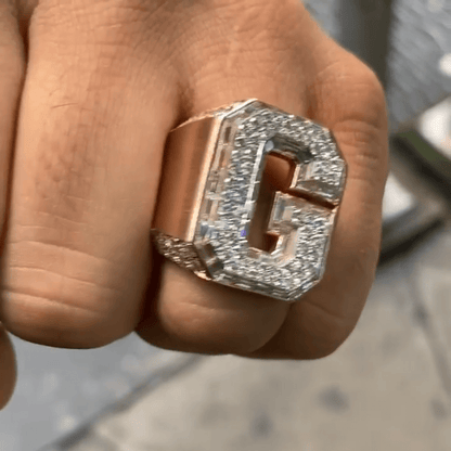 1ct Fashion Round Cut White Sapphire Paved Shank Men's Ring in Rose Gold-JEWELBUYS