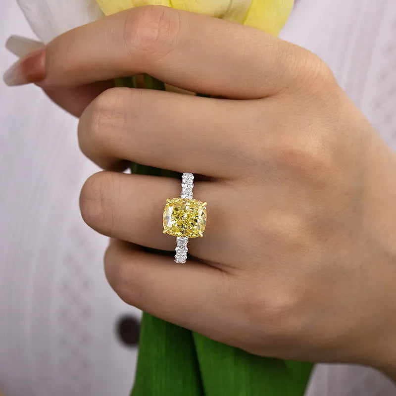 4.5ct Cushion Cut Yellow Sapphire Engagement Ring-JEWELBUYS