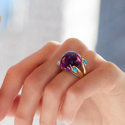 10Ctw Cabochon purple sapphire and turquoise candy ring-JEWELBUYS