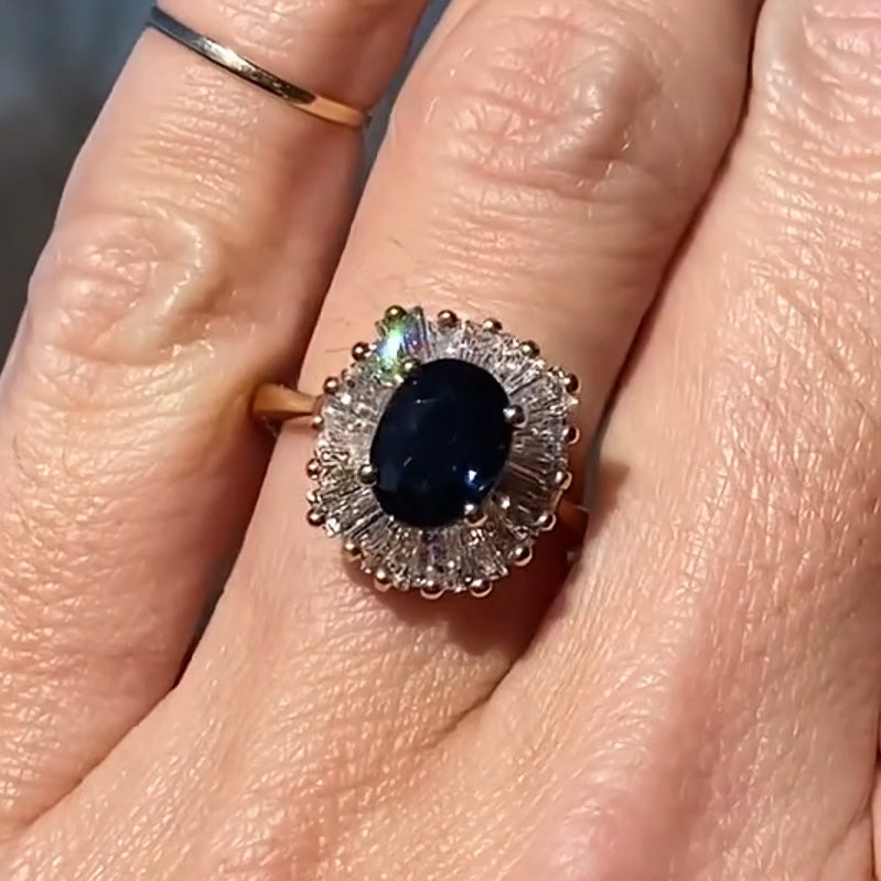 3.0ctw Oval Cut Ballet Style Blue Gemstone Engagement Ring-JEWELBUYS