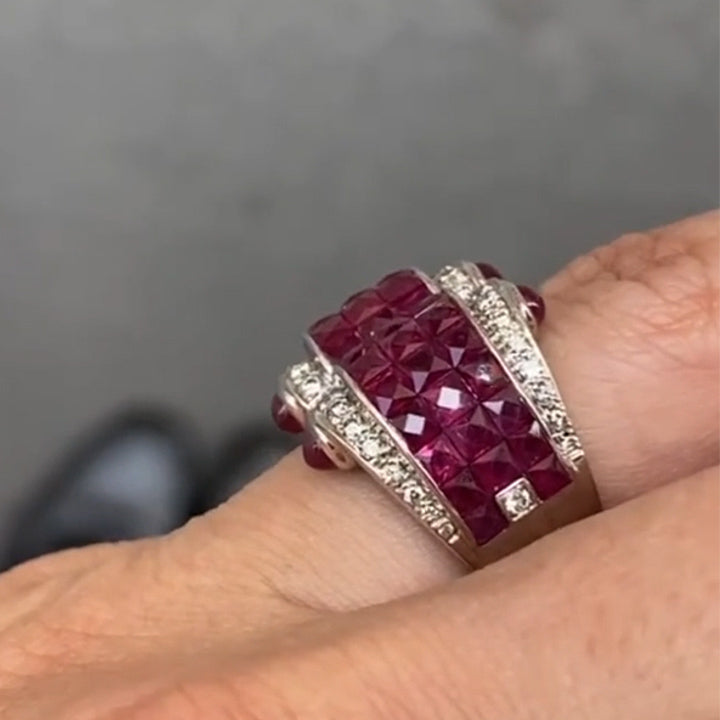 3.5Ctw Invisible Ruby Ring-JEWELBUYS