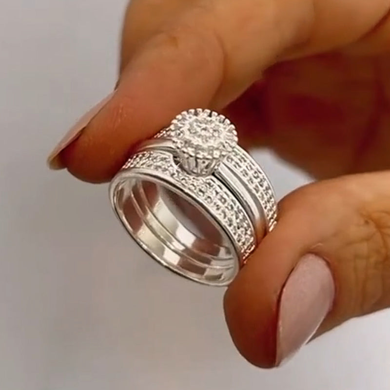 Unique 0.3ct Round Cut White Sapphire Women's Engagement Ring Set in Gold & Silver-JEWELBUYS