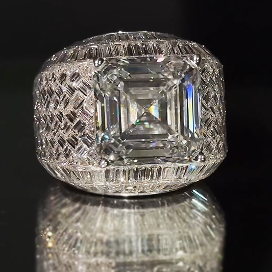 Deluxe 10 ctw Square Cut White Gemstone Full Set Ring -JEWELBUYS