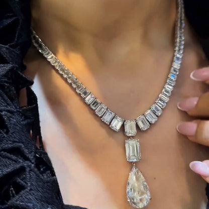 50Ctw Emerald Teardrop Sapphire Pendant Necklace-JEWELBUYS