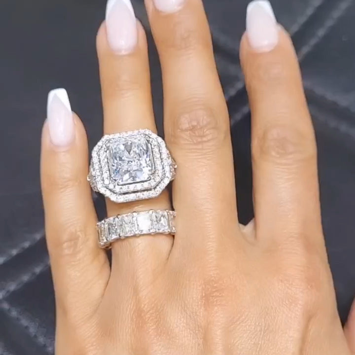 7ct Radiant Cut Bold Ring and Eternity Band -JEWELBUYS