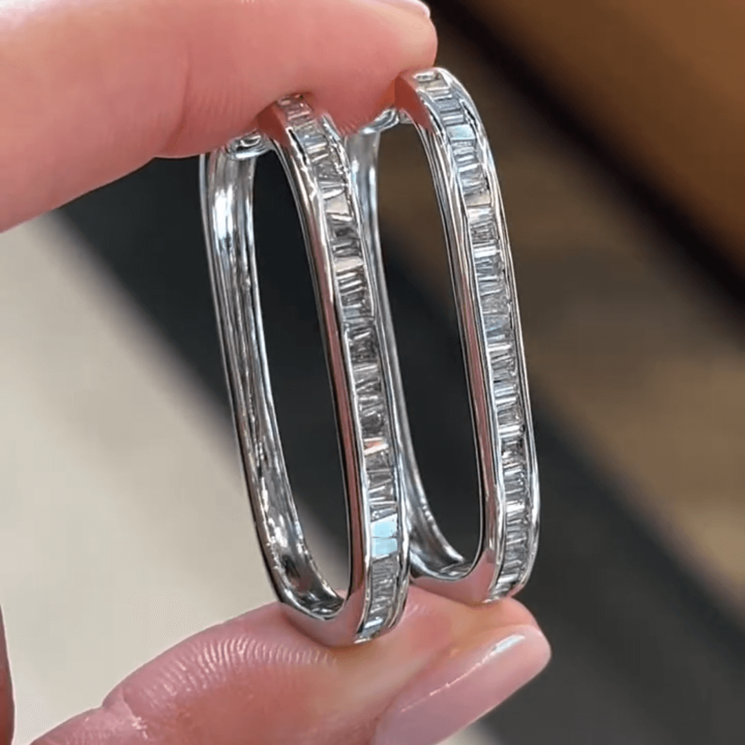 2ct Emerald Cut White Sapphire Hoop Earrings-JEWELBUYS