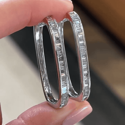 2ct Emerald Cut White Sapphire Hoop Earrings-JEWELBUYS