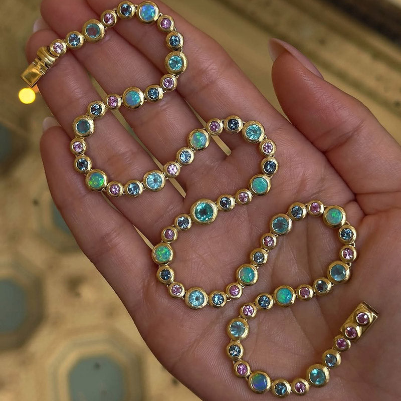 Bubble Series Mermaid Colorful Sapphire Tennis Necklace-JEWELBUYS