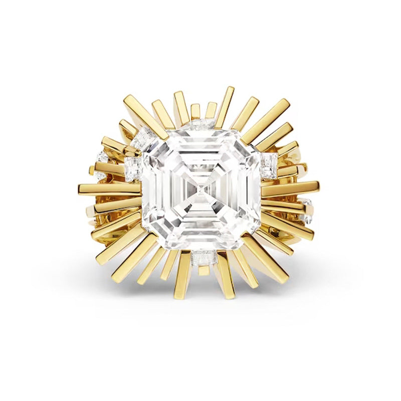 Feminine 4ct Asscher Cut White Sapphire Women's Engagement Ring in Gold-JEWELBUYS