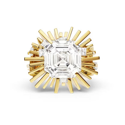 Feminine 4ct Asscher Cut White Sapphire Women's Engagement Ring in Gold-JEWELBUYS