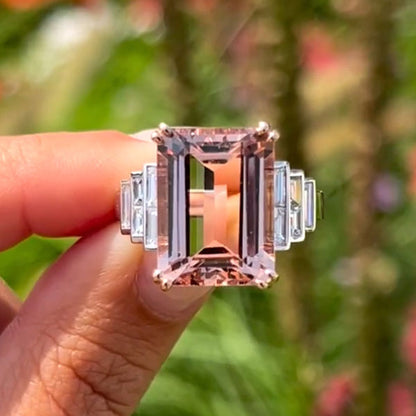 6.0 ctw Pink Morganite Step Engagement Ring - JEWELBUYS