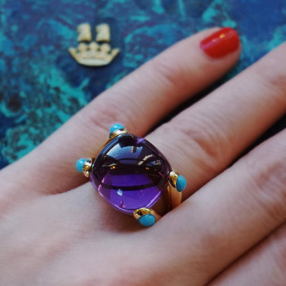 10Ctw Cabochon purple sapphire and turquoise candy ring-JEWELBUYS
