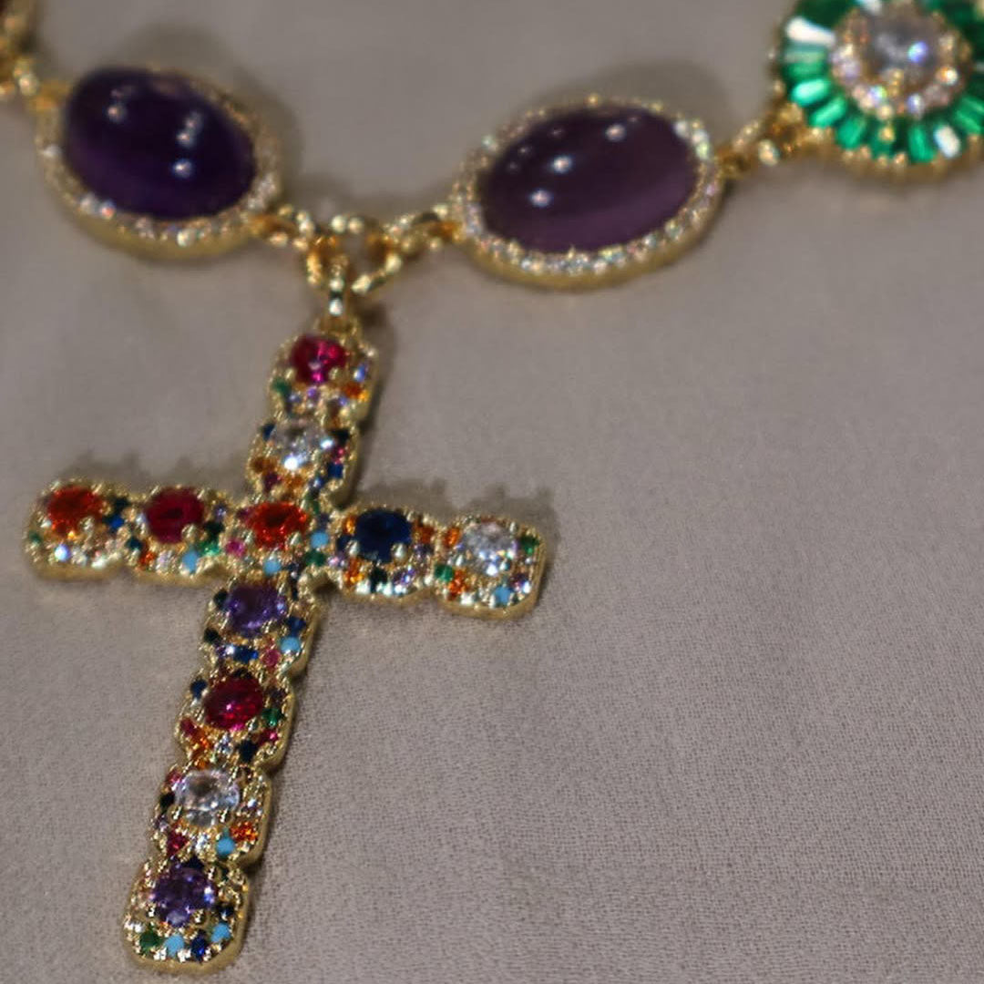 15Ctw Colored Sapphire Cross Pendant Necklace-JEWELBUYS