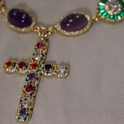 15Ctw Colored Sapphire Cross Pendant Necklace-JEWELBUYS