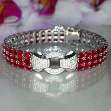 Vintage 33ctw Oval & Round Cut Ruby Sapphire Pave Set Bracelet-JEWELBUYS