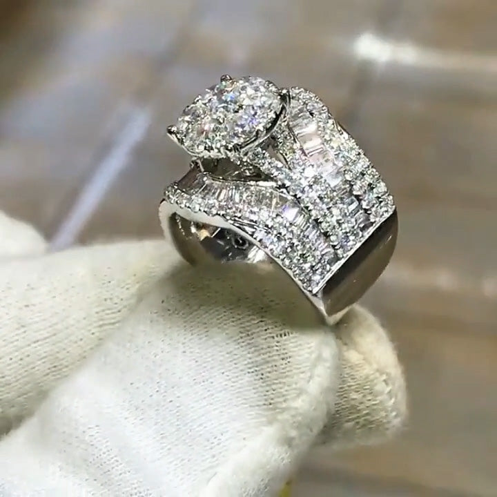 3.52Ctw Round and baguette sapphire engagement ring for women-JEWELBUYS