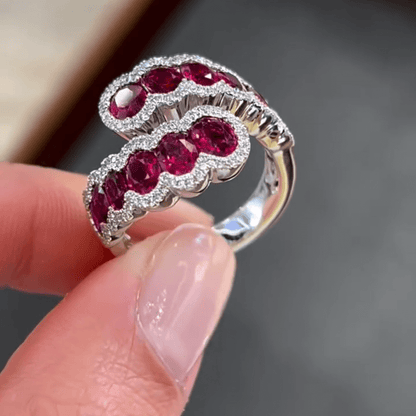 4ct Oval Cut Ruby and White Sapphire Bypass Ring-JEWELBUYS