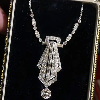 3.0Ctw Rectangular and Round Sapphire Exquisite Vintage Style Pendant Necklace-JEWELBUYS