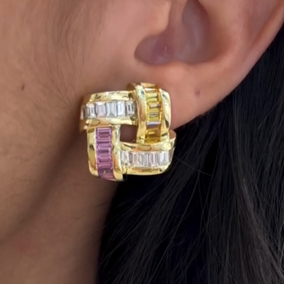 Art DecO 4.0ct Pink & Yellow Sapphire Emerald Cut Earrings-JEWELBUYS