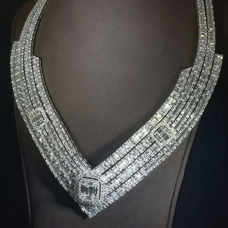 51.32Ctw Luxury Necklace with Round and Rectangular Cut Sapphires-JEWELBUYS