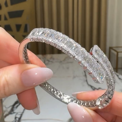 7ctw Baguette Cut White Sapphire Bypass Bangle - JEWELBUYS