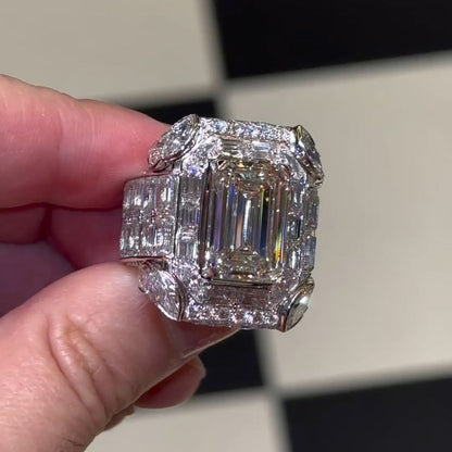 12ctw Emerald Cut Full Diamond Champion Ring -JEWELBUYS