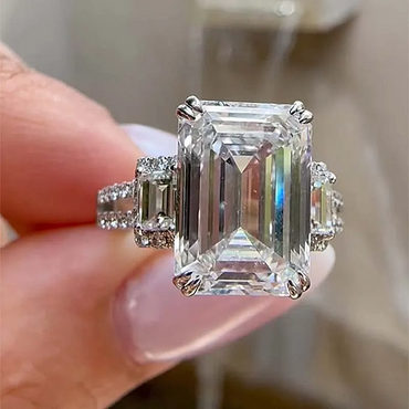 5ct Emerald Cut White Sapphire Three Stones Engagement Ring-JEWELBUYS